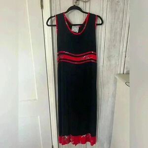 VTG 90s Y2K Asian Inspired floral Pattern Midi Black Dress Sz M Dark Romantic